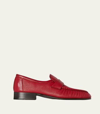 The Row + Soft Leather Flat Loafers in Cardinal Red