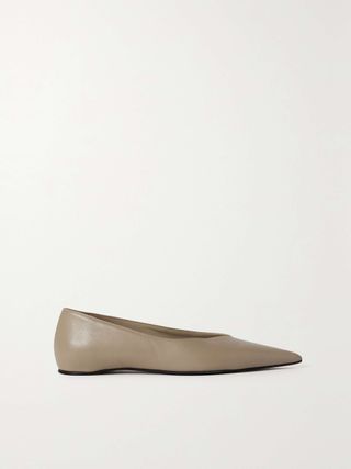Toteme + Asymmetric Ballerina Leather Point-Toe Flats