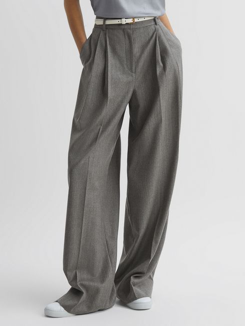 Reiss + Grey Otis Wool Blend Pinstripe Large Leg Trousers