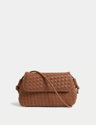 M&S Collection + Faux Leather Woven Cross Body Bag
