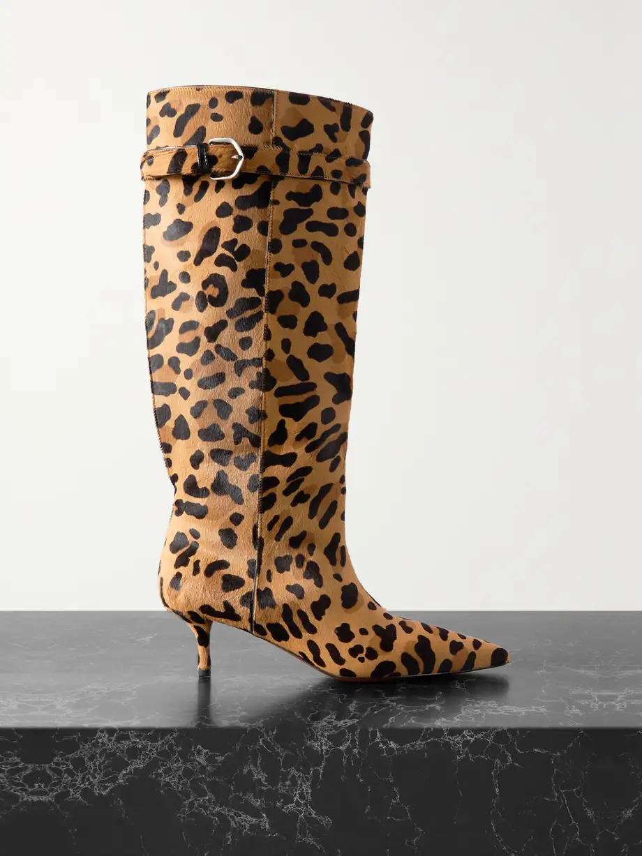 Alaïa + 55 Cutout Leopard-Print Suede Knee Boots