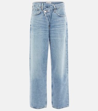 Agolde + Criss Cross High-Rise Straight Jeans in Blue