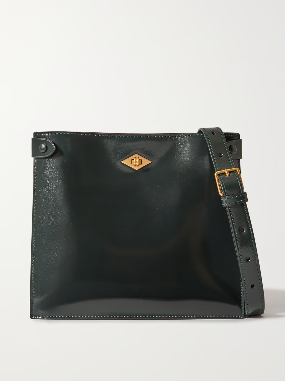 Métier + Stowaway Glossed-Leather Shoulder Acquire