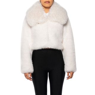 Azalea Wang + Crop Faux Fur Jacket