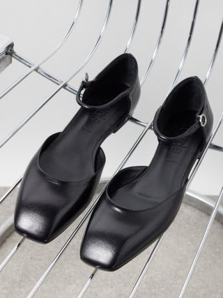 Aeyde + Miri Square-Toe Leather Mary Jane Flat Pumps