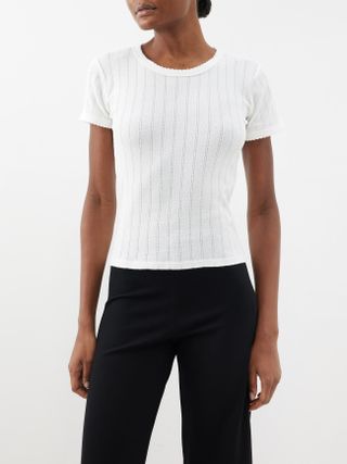 Leset + Pointelle-Knit Cotton T-Shirt