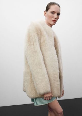 Jen Ceballos x Mango + Leather Coat With Fur-Effect Interior