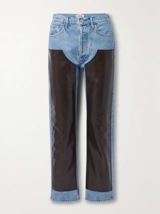 Agolde + + Net Sustain Ryder Recycled Leather-Paneled High-Rise Straight-Leg Organic Jeans in Brown