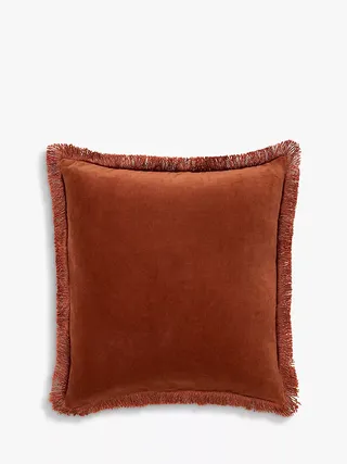 Truly + Fringed Square Velvet Cushion in Burnt Orange