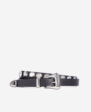 The Kooples + Thin Black Leather Belt With Studs