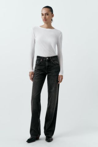 Zara + Full Length TRF Mid-Rise Wide Leg Jeans