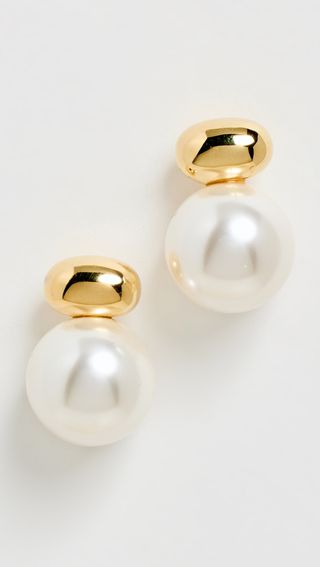 Shashi + Gold Pearl Stud Drop Earrings