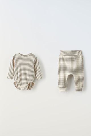 Zara + Striped Ribbed Bodysuit and Jogger Trousers Pack