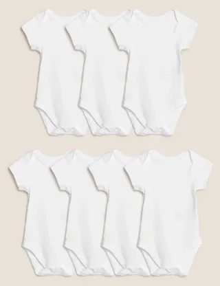 M&S Collection + 7pk Pure Cotton Short Sleeve Bodysuits (5lbs-3 Yrs)