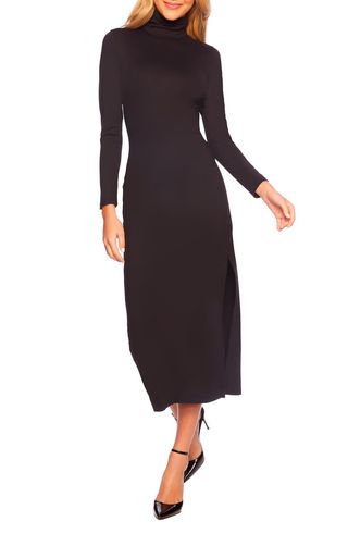 Susana Monaco + Long Sleeve Turtleneck Slit Midi Dress