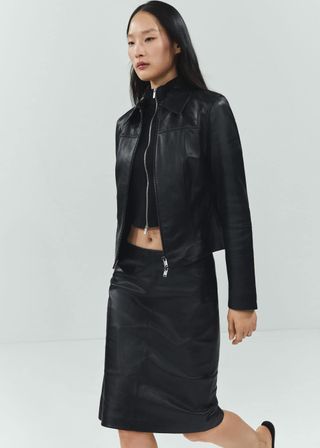 Mango + 100% Leather Midi Skirt