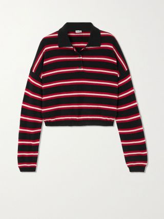 Loewe + Cropped Appliquéd Striped Wool Polo Shirt