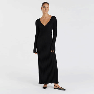 Dissh + Reign Black Sleeved Knit Midi Dress