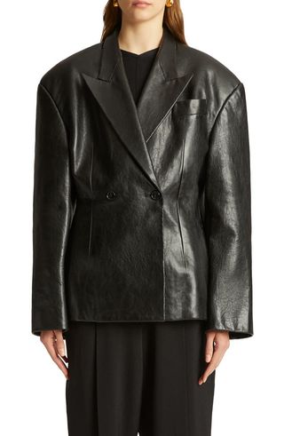 Khaite + The Connie Oversize Double Breasted Leather Blazer