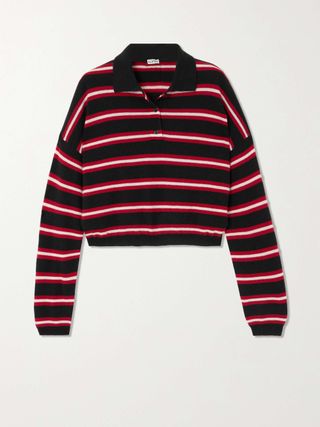 Loewe + Cropped Appliquéd Striped Wool Polo Shirt