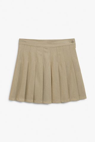 Monki + Dark Beige Pleated Mini Skirt