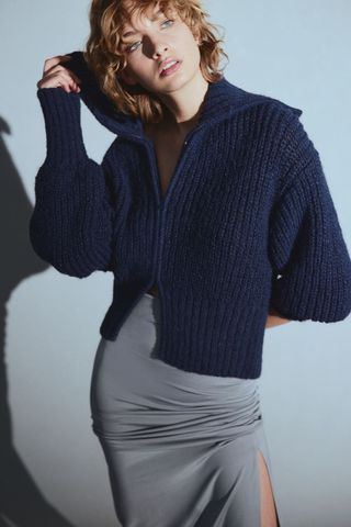 H&M + Cardigan With Collar and Zipper