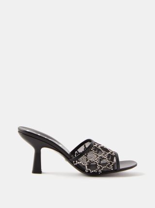 Gucci + GG-Embellished Mesh and Leather Mule Sandals