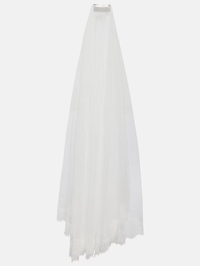 Nensi Dojaka + Bridal Lace-Trimmed Tulle Veil
