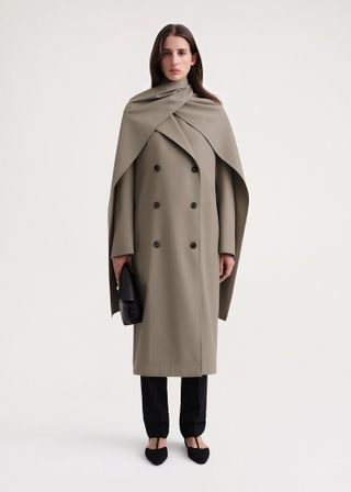 Toteme + Double-Breasted Scarf Trench Dark Taupe