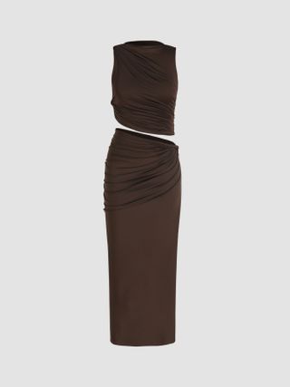 Cider + Knotted Ruched Tank Top & Maxi Skirt Set