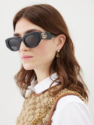 Gucci + Geometric-Frame Acetate Sunglasses
