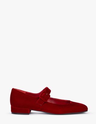Penelope Chilvers + Low Mary Jane Velvet Shoe in Red