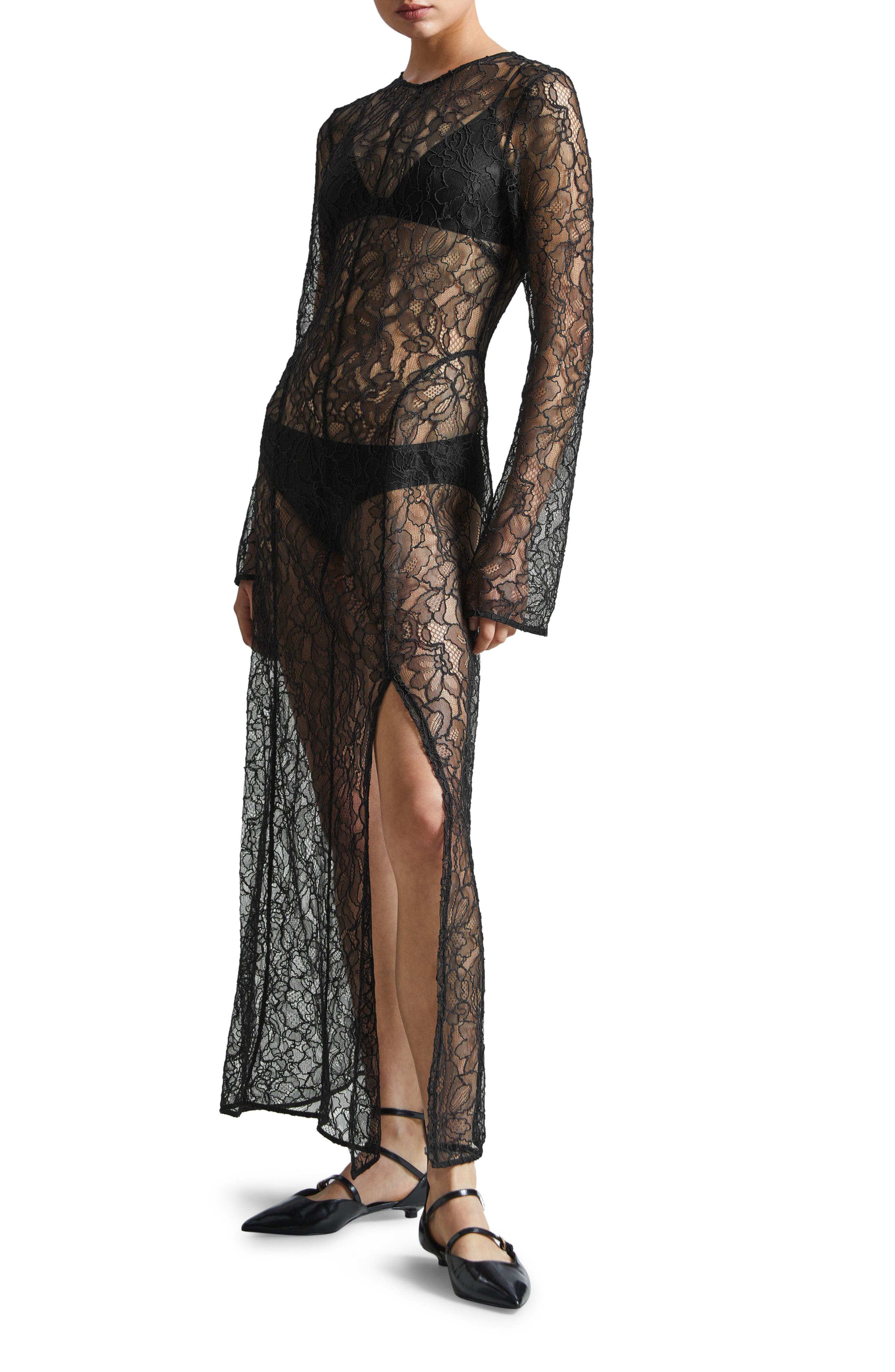 & Other Stories + Sheer Long Sleeve Lace Midi Dress