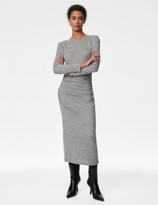 M&S Collection + Jersey Ruched Cosy Midi Dress