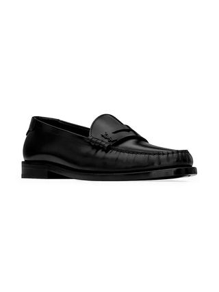 Saint Laurent + Le Loafer Monogram Penny Slippers in Smooth Leather