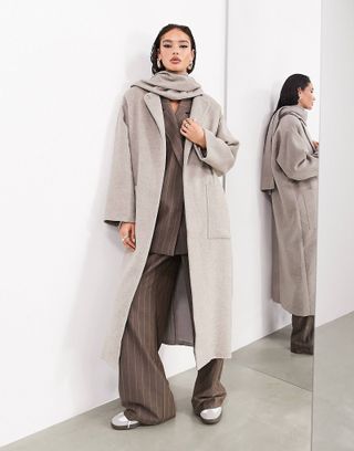 Asos Edition + Maxi Wool Mix Scarf Coat With Pockets