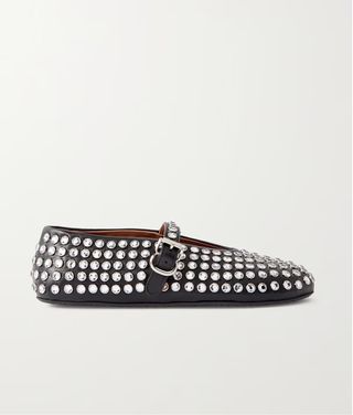 Alaïa + Crystal-Embellished Leather Ballet Flats