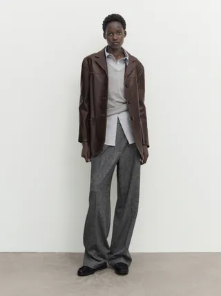 Massimo Dutti + Distressed Leather Effect Blazer