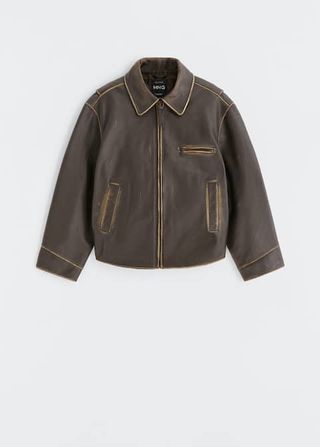 Mango + Oversized Worn-Effect Leather Jacket