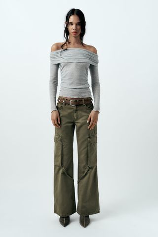 Zara + Mid-Rise TRF Cargo Jeans