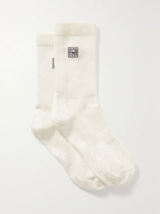 Toteme + Set of Two Embroidered Ribbed Organic Cotton-Blend Socks