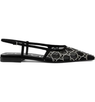 Gucci + GG Crystal Embellished Pointed Toe Slingback Flat