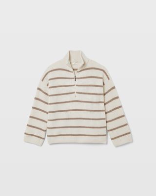 Club Monaco + Striped Relaxed Cashmere Quarter Zip Sweater