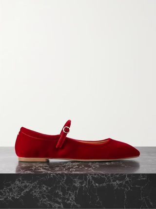 Aeyde + Uma Velvet Mary Jane Ballet Flats in Red