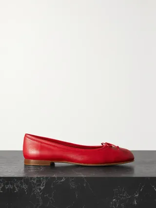 Manolo Blahnik + Veralli Bow-Detailed Leather Ballet Flats in Red