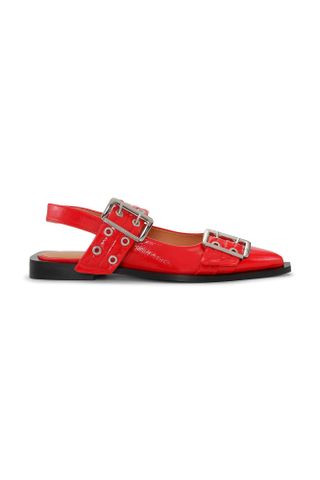 Ganni + Wide Welt Buckle Ballerinas in Racing Red