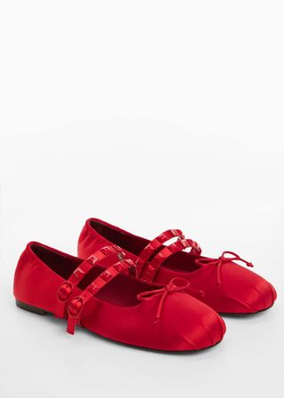 Mango + Satin Ballerinas With Studs in Red