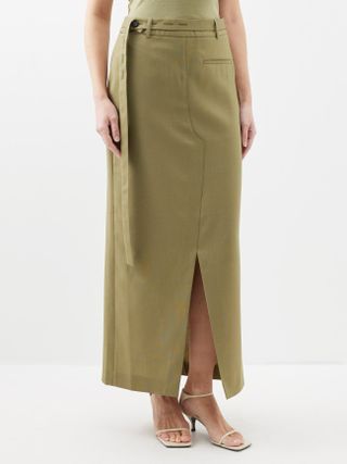 Róhe + Belted Cutout Wool Maxi Skirt