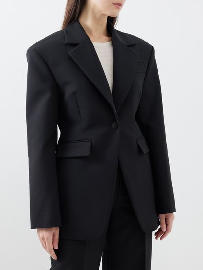 Puff Sleeve Blazer with Pleated Skirt Co-Ord Set - Black