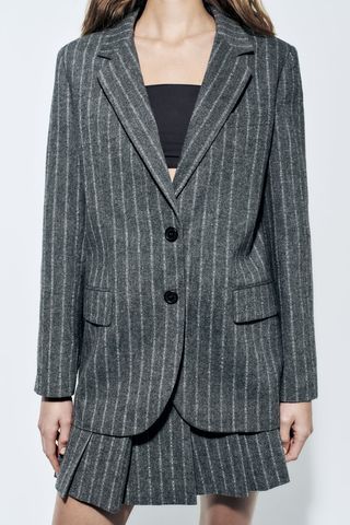 Zara + Pinstripe Wool-Blend Blazer